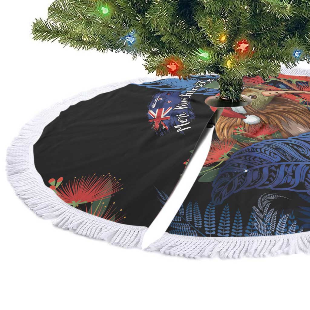 New Zealand Christmas Tree Skirt Santa Kiwi Bird With Pohutukawa Flowers DT05 - Polynesian Pride