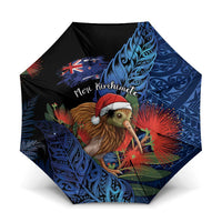 New Zealand Christmas Umbrella Santa Kiwi Bird With Pohutukawa Flowers DT05 One Size Folded 11.42 inch Opened Diameter 37.4 inch Navy - Polynesian Pride