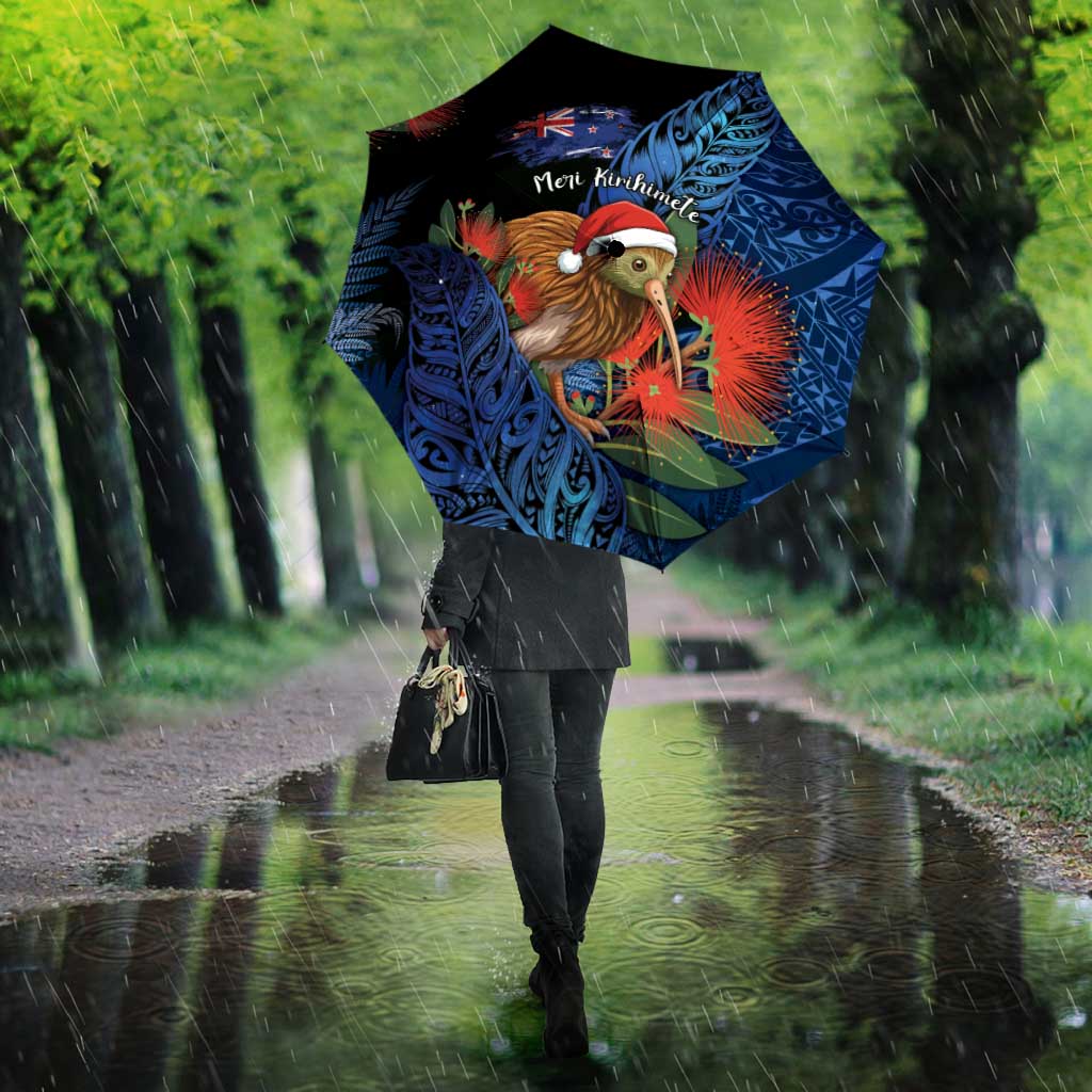 New Zealand Christmas Umbrella Santa Kiwi Bird With Pohutukawa Flowers DT05 - Polynesian Pride