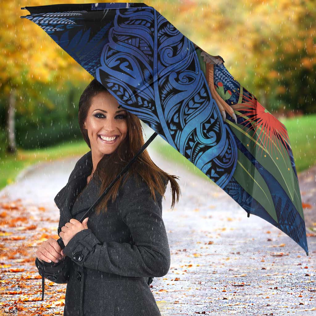 New Zealand Christmas Umbrella Santa Kiwi Bird With Pohutukawa Flowers DT05 - Polynesian Pride