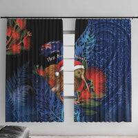 New Zealand Christmas Window Curtain Santa Kiwi Bird With Pohutukawa Flowers DT05 With Hooks Navy - Polynesian Pride