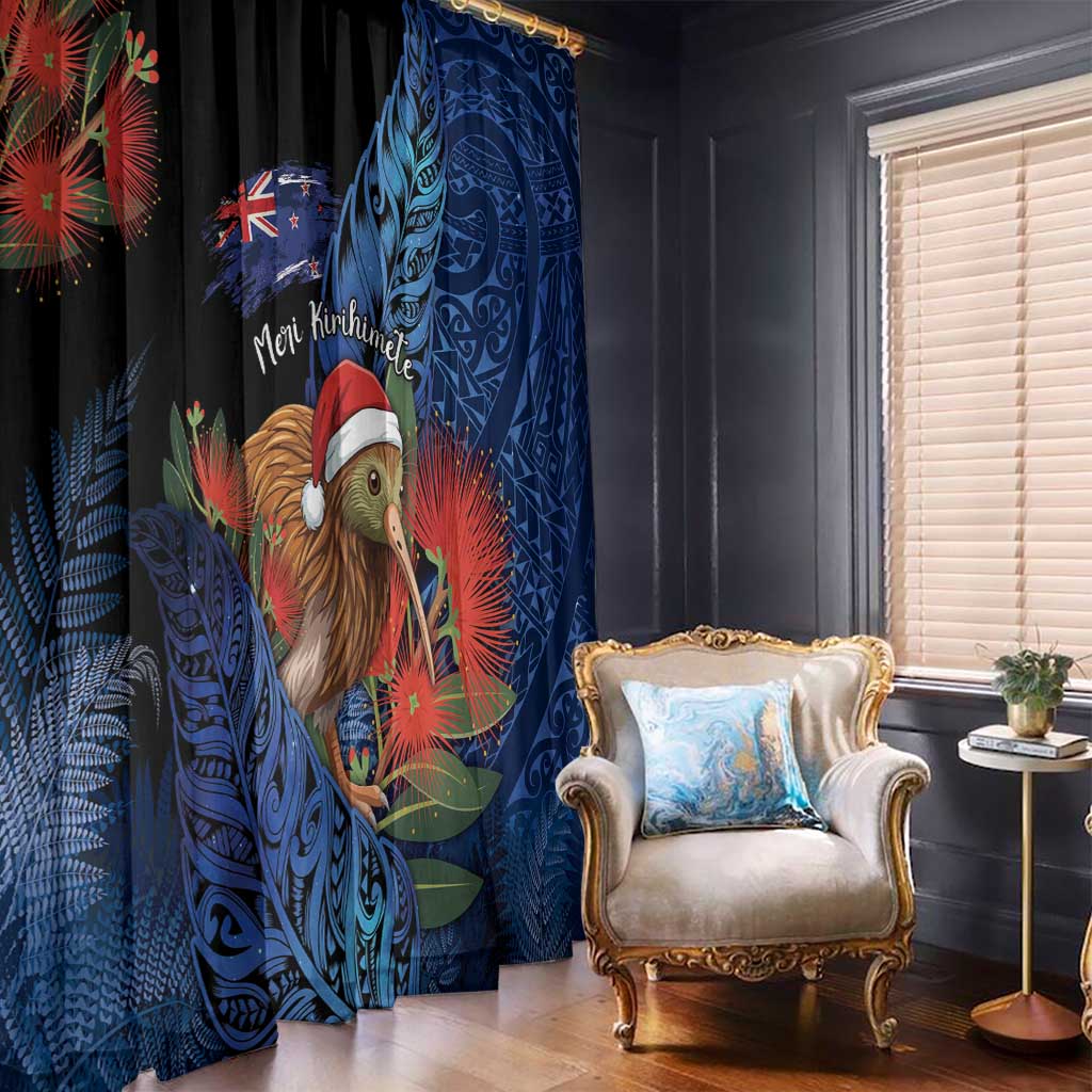 New Zealand Christmas Window Curtain Santa Kiwi Bird With Pohutukawa Flowers DT05 - Polynesian Pride
