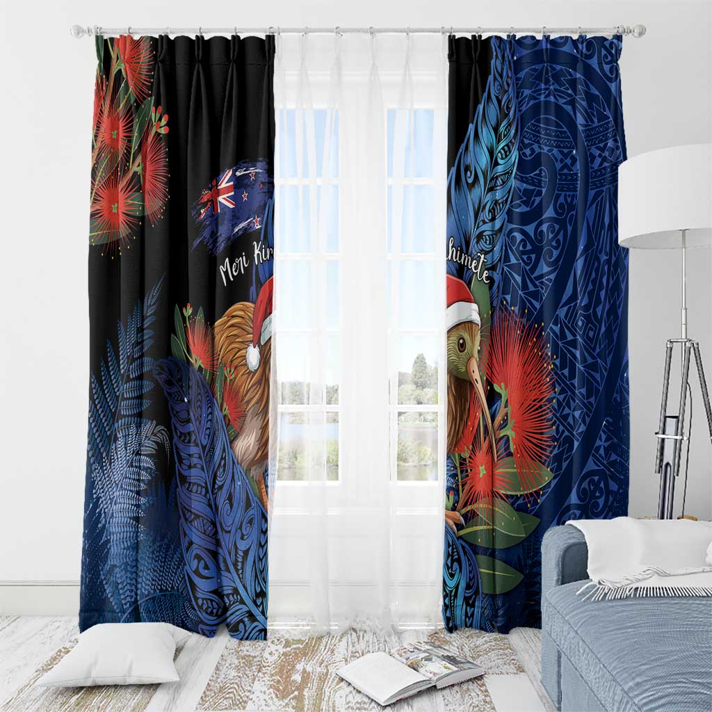 New Zealand Christmas Window Curtain Santa Kiwi Bird With Pohutukawa Flowers DT05 - Polynesian Pride