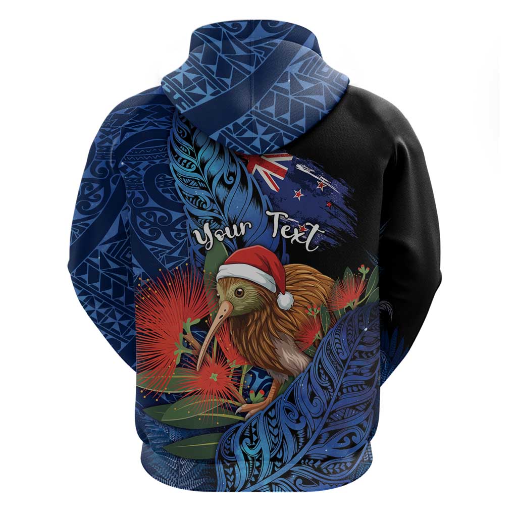 Personalised New Zealand Christmas Zip Hoodie Santa Kiwi Bird With Pohutukawa Flowers DT05 - Polynesian Pride