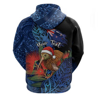 Personalised New Zealand Christmas Zip Hoodie Santa Kiwi Bird With Pohutukawa Flowers DT05 - Polynesian Pride