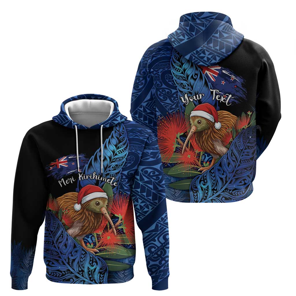 Personalised New Zealand Christmas Zip Hoodie Santa Kiwi Bird With Pohutukawa Flowers DT05 - Polynesian Pride