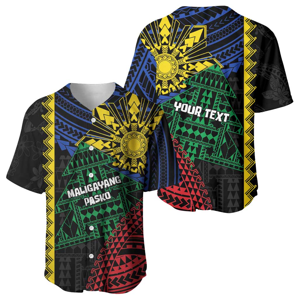 Personalised Philippines Christmas Baseball Jersey Xmas Tree Filipino Tribal Patterns - Polynesian Pride