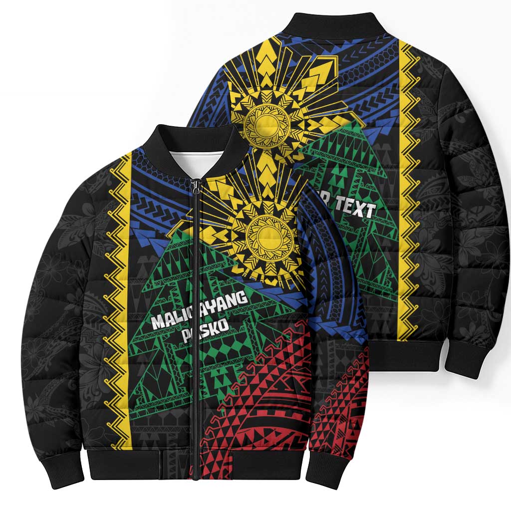 Personalised Philippines Christmas Bomber Puffer Jacket Xmas Tree Filipino Tribal Patterns - Polynesian Pride