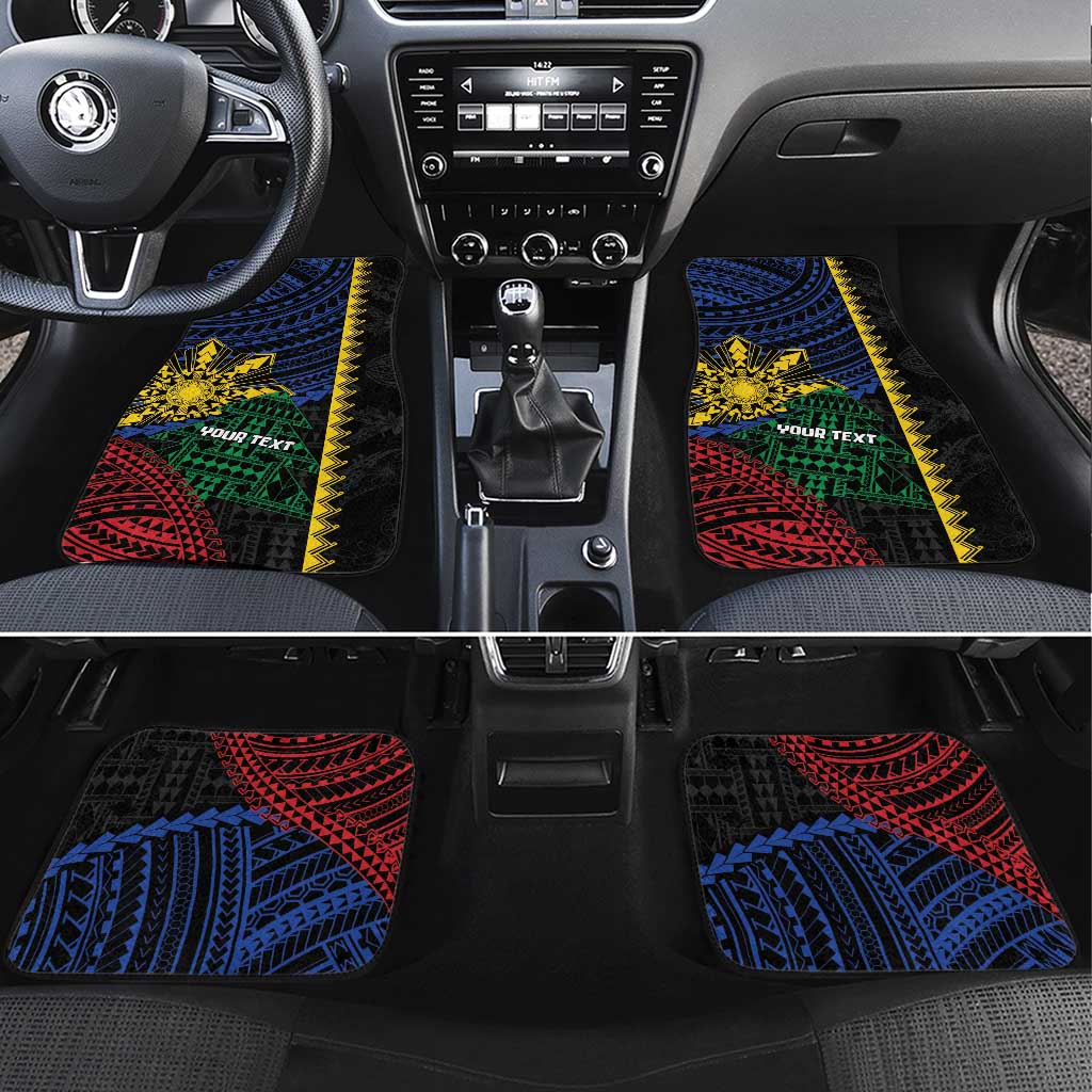 Personalised Philippines Christmas Car Mats Xmas Tree Filipino Tribal Patterns DT05 Set 4pcs Black - Polynesian Pride