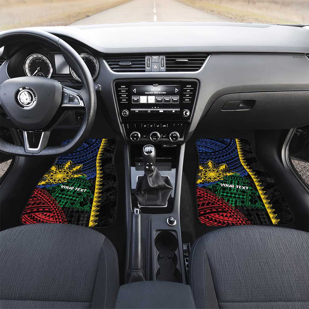 Personalised Philippines Christmas Car Mats Xmas Tree Filipino Tribal Patterns DT05 Set 2pcs - Front Black - Polynesian Pride