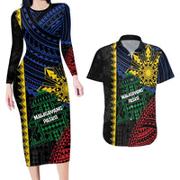 Personalised Philippines Christmas Couples Matching Long Sleeve Bodycon Dress and Hawaiian Shirt Xmas Tree Filipino Tribal Patterns DT05 Black - Polynesian Pride