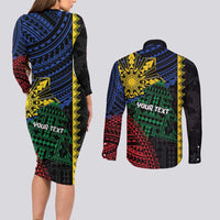 Personalised Philippines Christmas Couples Matching Long Sleeve Bodycon Dress and Long Sleeve Button Shirt Xmas Tree Filipino Tribal Patterns DT05 - Polynesian Pride