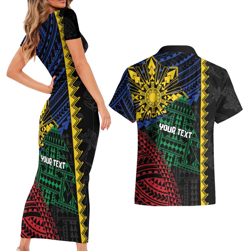 Personalised Philippines Christmas Couples Matching Short Sleeve Bodycon Dress and Hawaiian Shirt Xmas Tree Filipino Tribal Patterns DT05 - Polynesian Pride