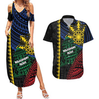 Personalised Philippines Christmas Couples Matching Summer Maxi Dress and Hawaiian Shirt Xmas Tree Filipino Tribal Patterns DT05 Black - Polynesian Pride