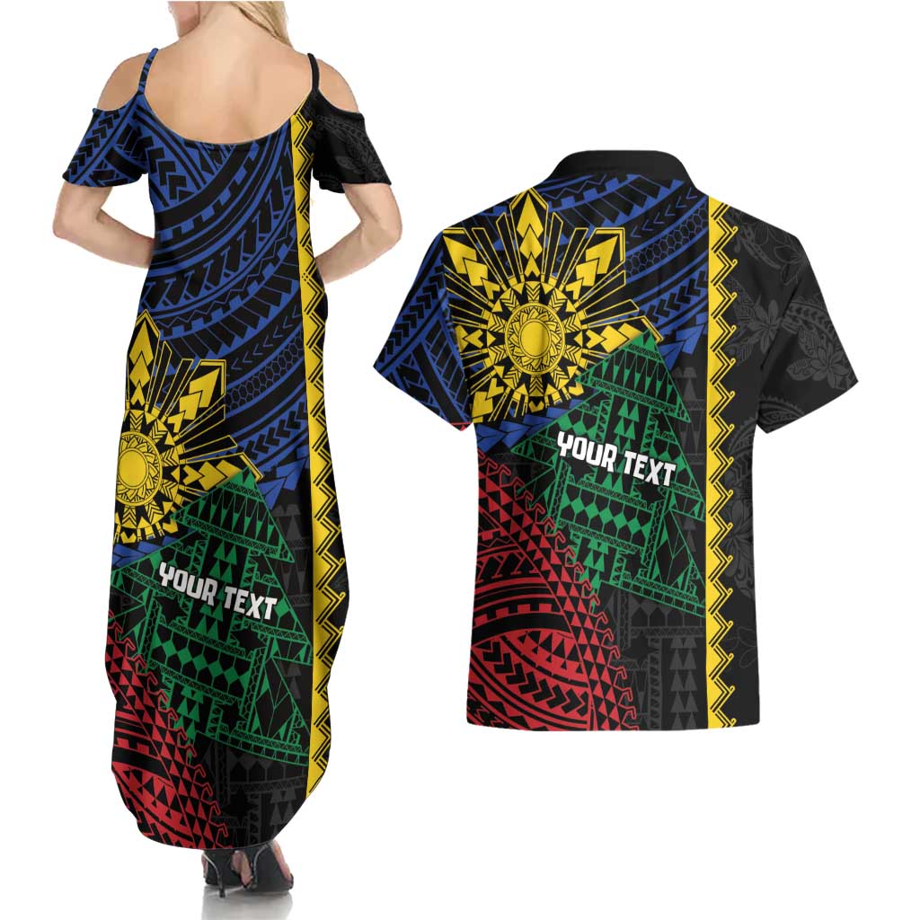 Personalised Philippines Christmas Couples Matching Summer Maxi Dress and Hawaiian Shirt Xmas Tree Filipino Tribal Patterns DT05 - Polynesian Pride