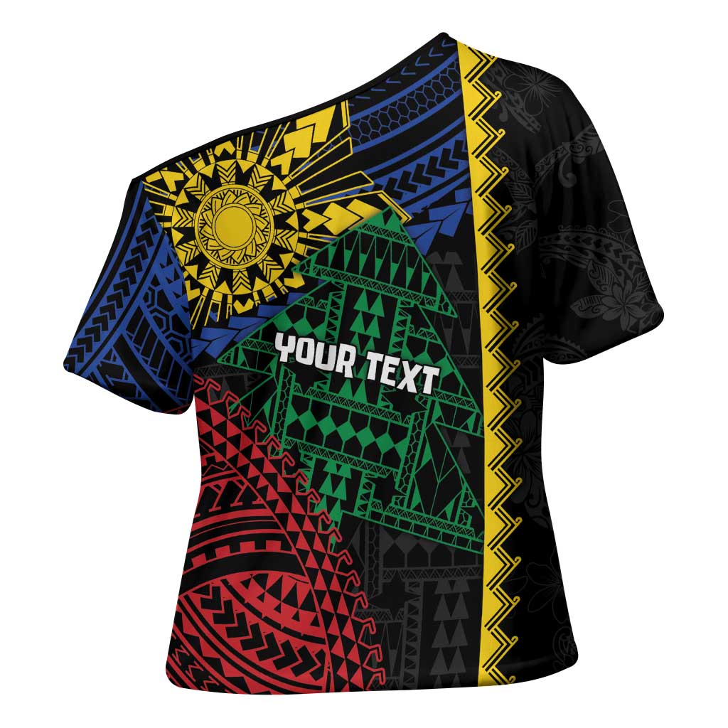 Personalised Philippines Christmas Cross Shoulder Shirt Xmas Tree Filipino Tribal Patterns - Polynesian Pride