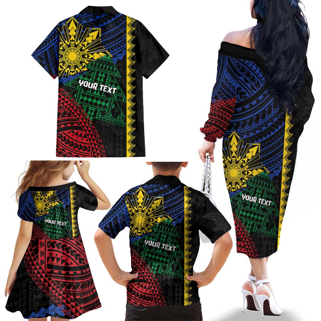 Personalised Philippines Christmas Family Matching Off The Shoulder Long Sleeve Dress and Hawaiian Shirt Xmas Tree Filipino Tribal Patterns DT05 - Polynesian Pride