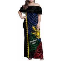 Personalised Philippines Christmas Family Matching Off Shoulder Maxi Dress and Hawaiian Shirt Xmas Tree Filipino Tribal Patterns DT05 Mom's Dress Black - Polynesian Pride
