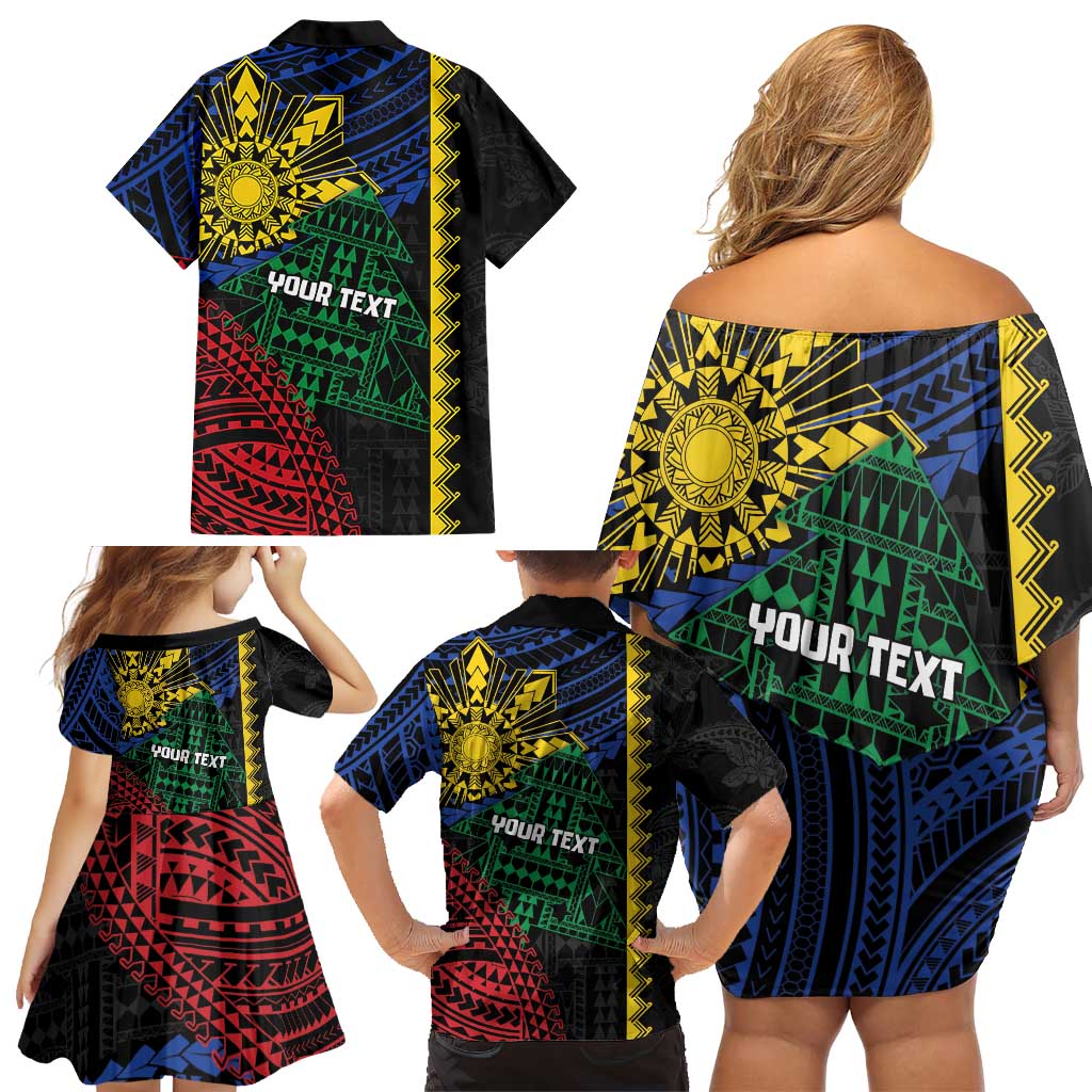 Personalised Philippines Christmas Family Matching Off Shoulder Short Dress and Hawaiian Shirt Xmas Tree Filipino Tribal Patterns DT05 - Polynesian Pride