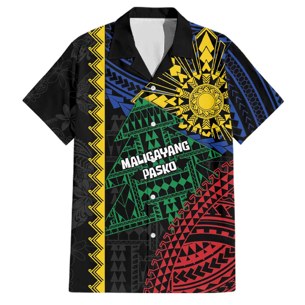Personalised Philippines Christmas Family Matching Off Shoulder Short Dress and Hawaiian Shirt Xmas Tree Filipino Tribal Patterns DT05 Dad's Shirt - Short Sleeve Black - Polynesian Pride