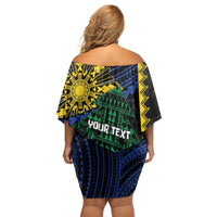 Personalised Philippines Christmas Family Matching Off Shoulder Short Dress and Hawaiian Shirt Xmas Tree Filipino Tribal Patterns DT05 - Polynesian Pride