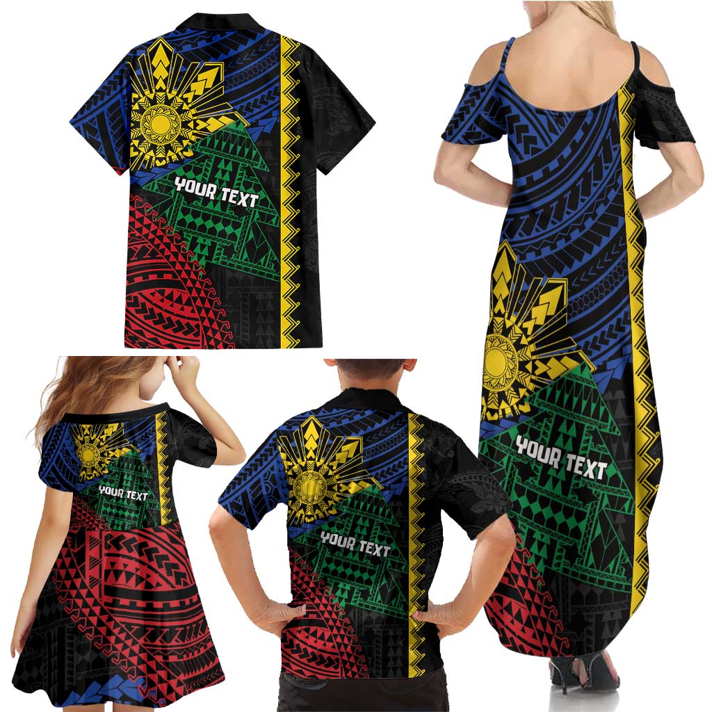 Personalised Philippines Christmas Family Matching Summer Maxi Dress and Hawaiian Shirt Xmas Tree Filipino Tribal Patterns DT05 - Polynesian Pride