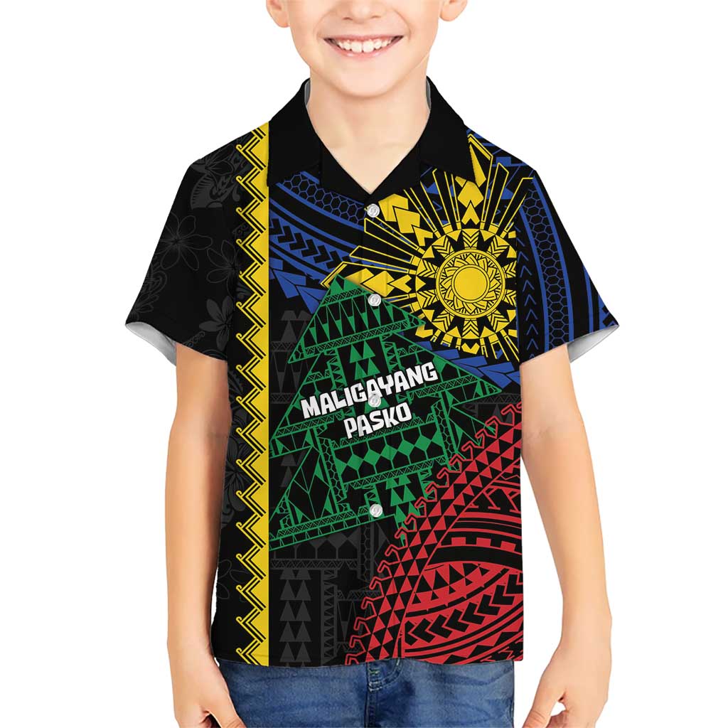 Personalised Philippines Christmas Family Matching Tank Maxi Dress and Hawaiian Shirt Xmas Tree Filipino Tribal Patterns DT05 Son's Shirt Black - Polynesian Pride
