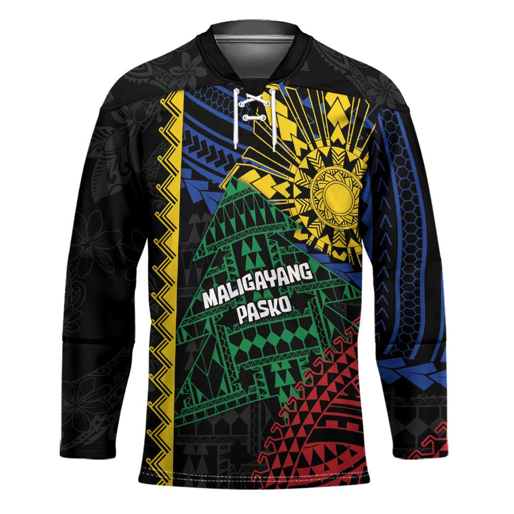 Personalised Philippines Christmas Hockey Jersey Xmas Tree Filipino Tribal Patterns - Polynesian Pride