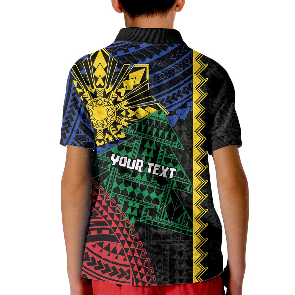 Personalised Philippines Christmas Kid Polo Shirt Xmas Tree Filipino Tribal Patterns - Polynesian Pride