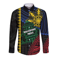 Personalised Philippines Christmas Long Sleeve Button Shirt Xmas Tree Filipino Tribal Patterns DT05 Unisex Black - Polynesian Pride