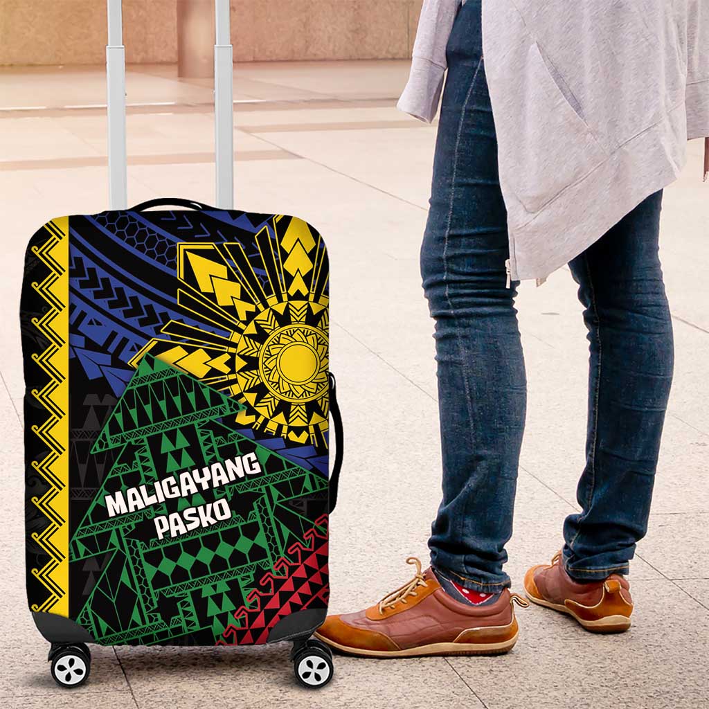 Philippines Christmas Luggage Cover Xmas Tree Filipino Tribal Patterns DT05 Black - Polynesian Pride