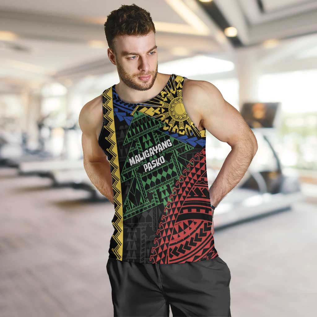 Personalised Philippines Christmas Men Tank Top Xmas Tree Filipino Tribal Patterns DT05 Black - Polynesian Pride