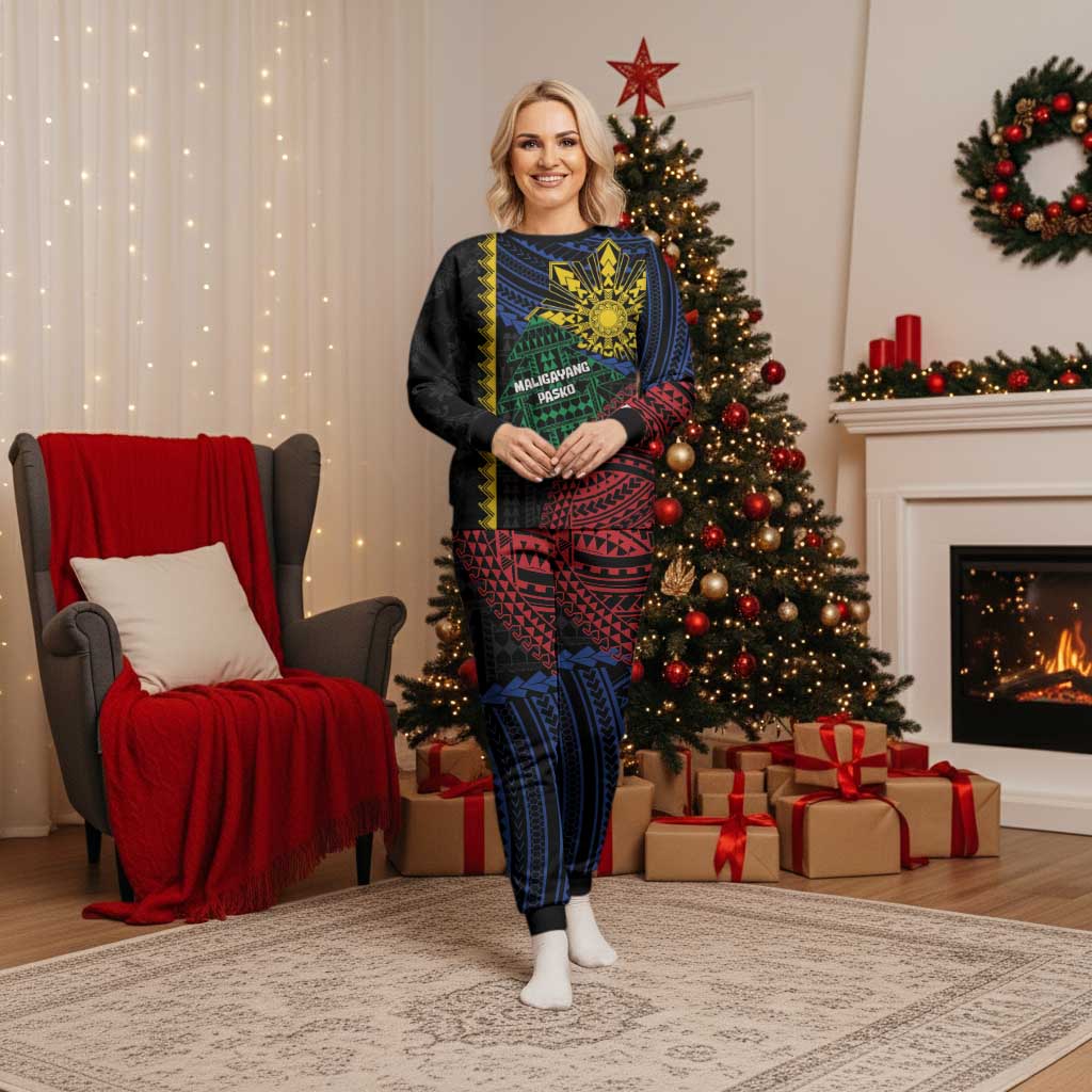 Personalised Philippines Christmas Pajama Set Xmas Tree Filipino Tribal Patterns - Polynesian Pride