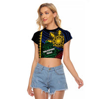 Personalised Philippines Christmas Raglan Cropped T Shirt Xmas Tree Filipino Tribal Patterns DT05 Female Black - Polynesian Pride