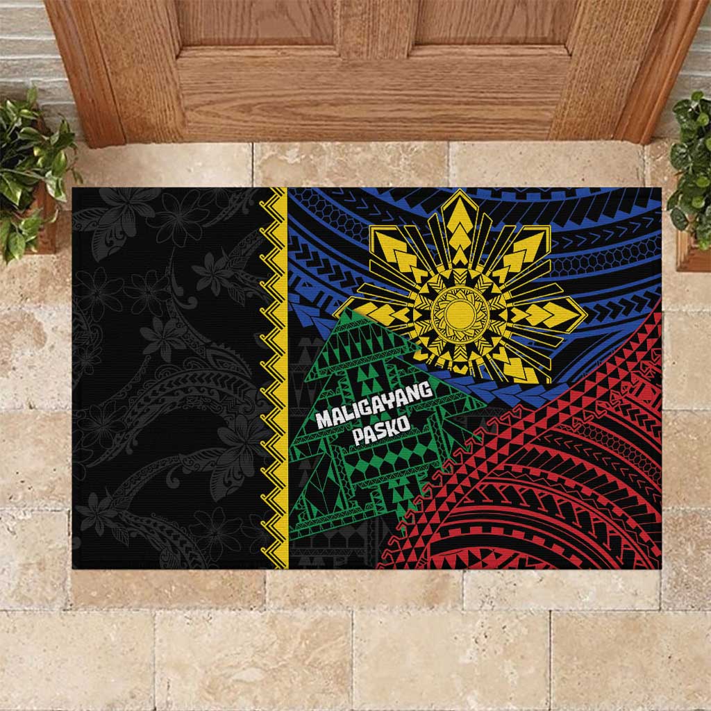 Philippines Christmas Rubber Doormat Xmas Tree Filipino Tribal Patterns DT05 Black - Polynesian Pride