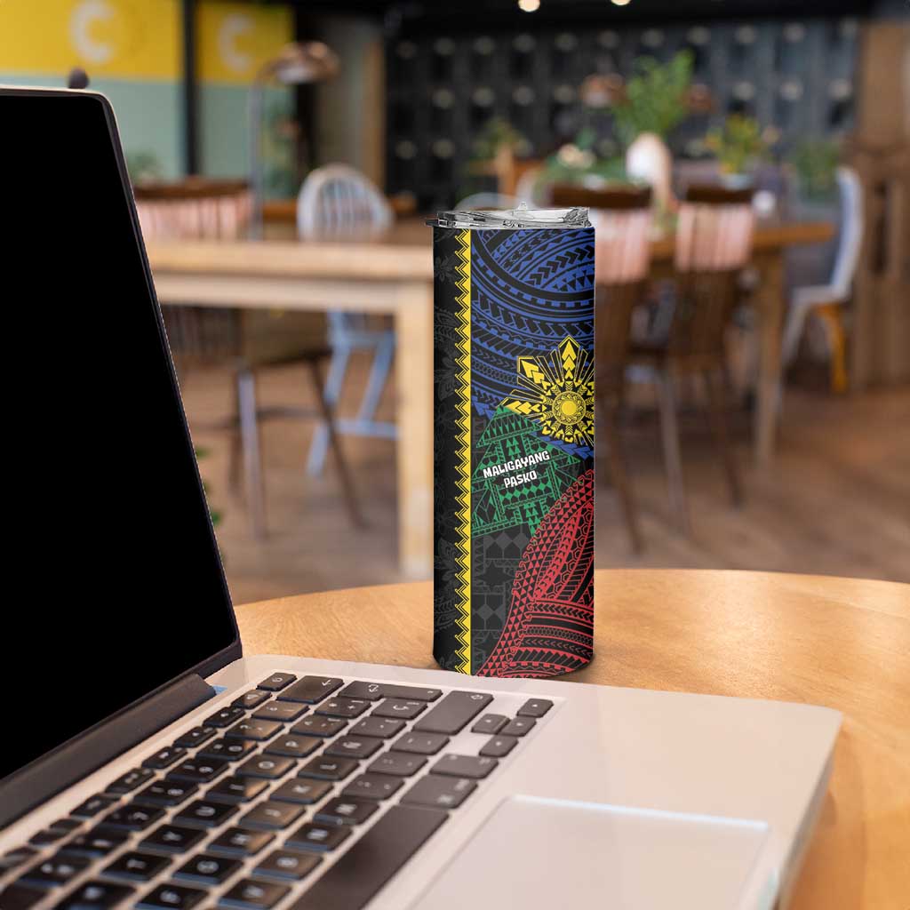 Personalised Philippines Christmas Skinny Tumbler Xmas Tree Filipino Tribal Patterns - Polynesian Pride
