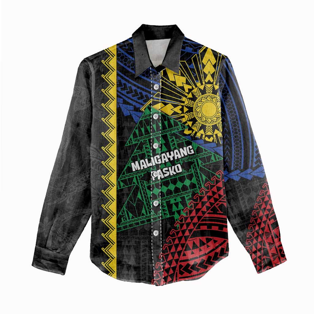 Personalised Philippines Christmas Women Casual Shirt Xmas Tree Filipino Tribal Patterns - Polynesian Pride