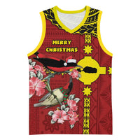 Rotuma Christmas Basketball Jersey Rotuma Myzomela Birds With Hibiscus Flowers DT05 Unisex Red - Polynesian Pride
