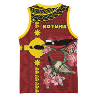 Rotuma Christmas Basketball Jersey Rotuma Myzomela Birds With Hibiscus Flowers DT05 - Polynesian Pride