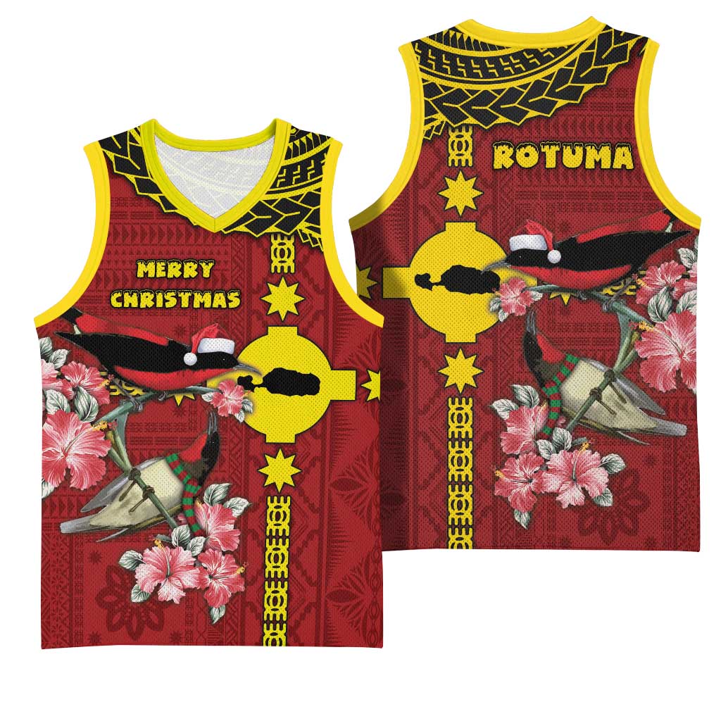 Rotuma Christmas Basketball Jersey Rotuma Myzomela Birds With Hibiscus Flowers DT05 - Polynesian Pride