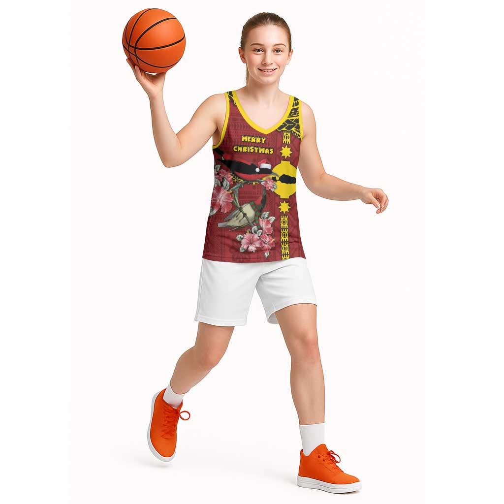 Rotuma Christmas Basketball Jersey Rotuma Myzomela Birds With Hibiscus Flowers DT05 - Polynesian Pride