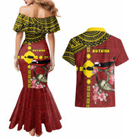 Rotuma Christmas Couples Matching Mermaid Dress and Hawaiian Shirt Rotuma Myzomela Birds With Hibiscus Flowers DT05 - Polynesian Pride