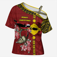 Rotuma Christmas Cross Shoulder Shirt Rotuma Myzomela Birds With Hibiscus Flowers DT05 Female Red - Polynesian Pride
