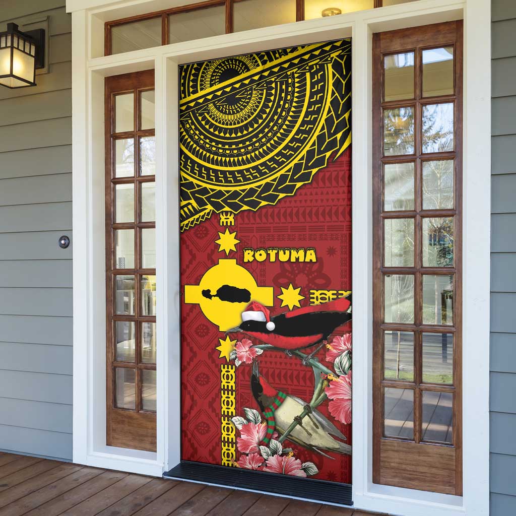 Rotuma Christmas Door Cover Rotuma Myzomela Birds With Hibiscus Flowers DT05 - Polynesian Pride