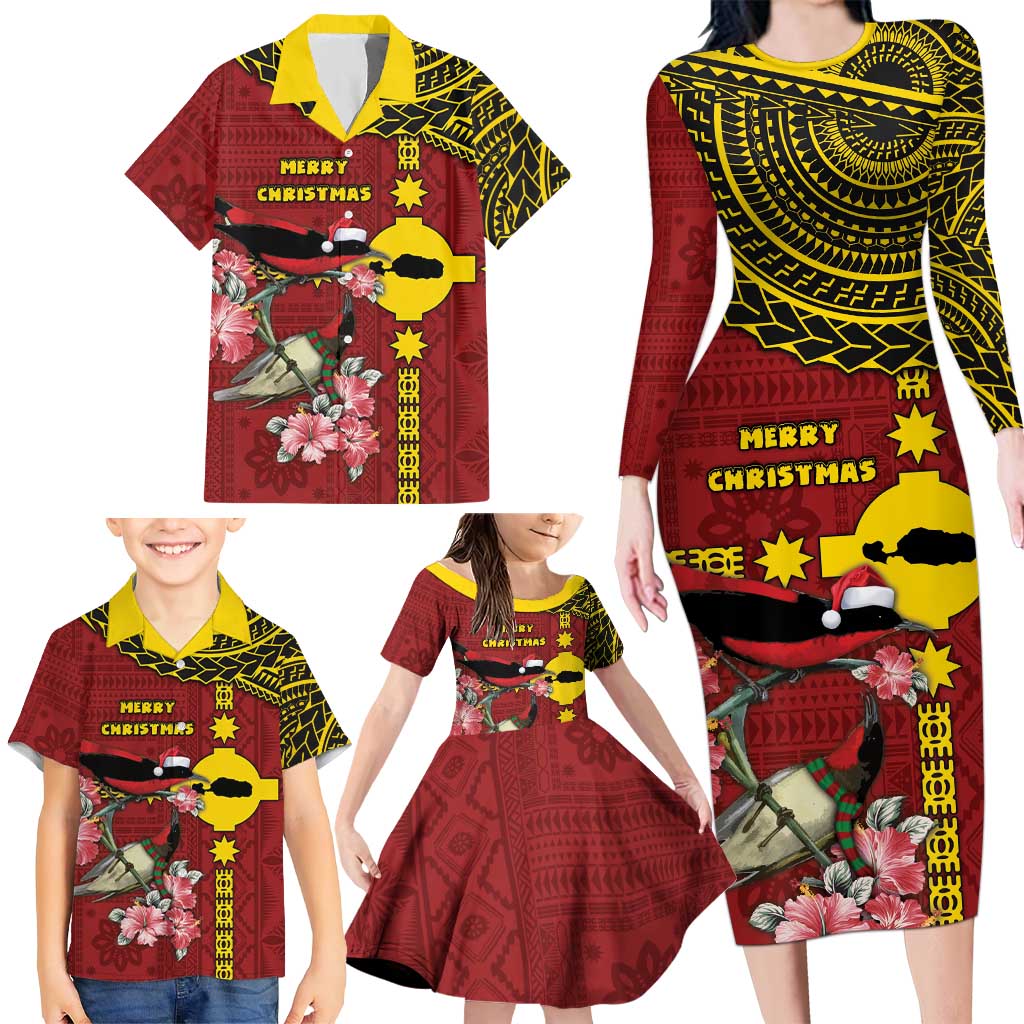 Rotuma Christmas Family Matching Long Sleeve Bodycon Dress and Hawaiian Shirt Rotuma Myzomela Birds With Hibiscus Flowers DT05 - Polynesian Pride