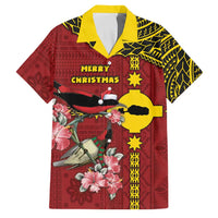 Rotuma Christmas Family Matching Long Sleeve Bodycon Dress and Hawaiian Shirt Rotuma Myzomela Birds With Hibiscus Flowers DT05 Dad's Shirt - Short Sleeve Red - Polynesian Pride