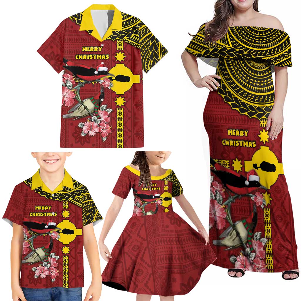 Rotuma Christmas Family Matching Off Shoulder Maxi Dress and Hawaiian Shirt Rotuma Myzomela Birds With Hibiscus Flowers DT05 - Polynesian Pride