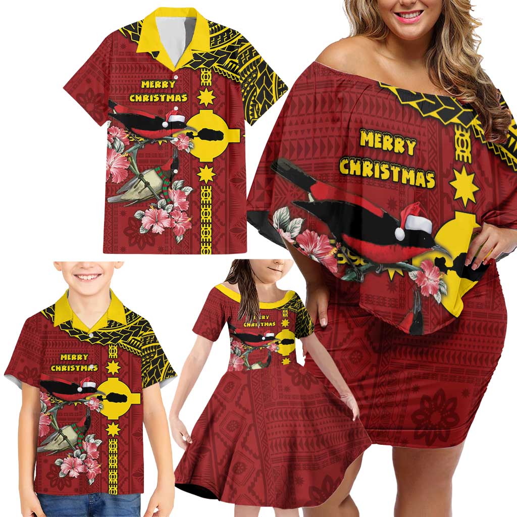 Rotuma Christmas Family Matching Off Shoulder Short Dress and Hawaiian Shirt Rotuma Myzomela Birds With Hibiscus Flowers DT05 - Polynesian Pride