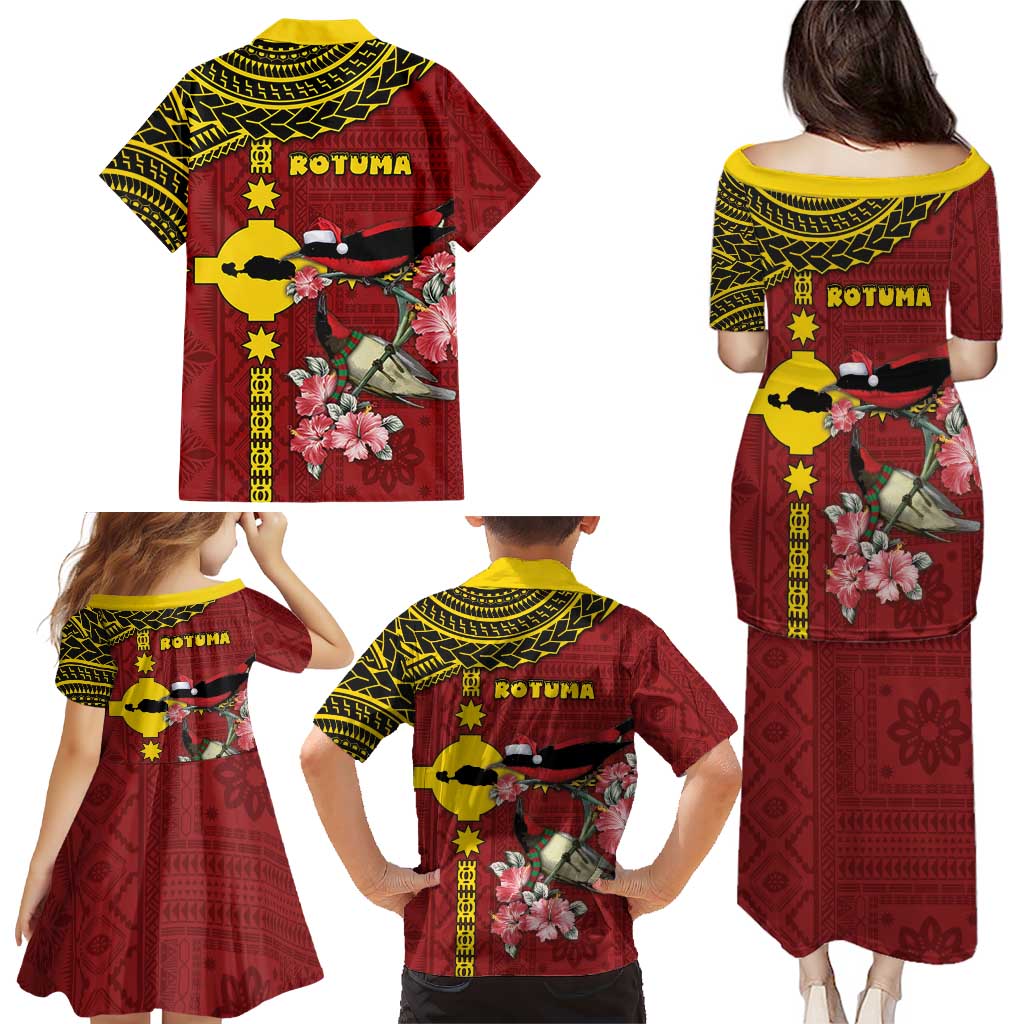 Rotuma Christmas Family Matching Puletasi and Hawaiian Shirt Rotuma Myzomela Birds With Hibiscus Flowers DT05 - Polynesian Pride