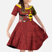 Rotuma Christmas Family Matching Short Sleeve Bodycon Dress and Hawaiian Shirt Rotuma Myzomela Birds With Hibiscus Flowers DT05 Daughter's Dress Red - Polynesian Pride